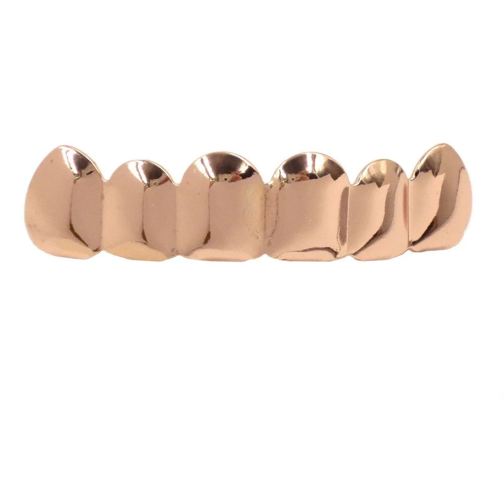 TOPGRILLZ Glossy Gold Silver Plated Hip Hop Teeth Grillz 6 Top &6 Bottom Grills Set With silicone Shiny Vampire Tooth Sets