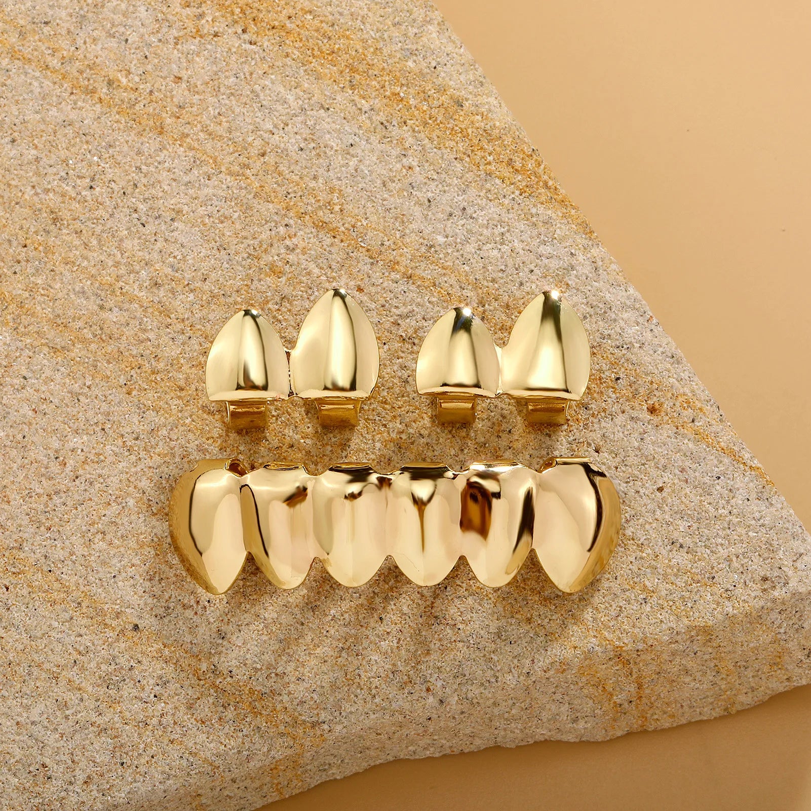 TOPGRILLZ Glossy Teeth Grillz Hip Hop Gold Silver Color Top Bottom Tooth Caps For Women Men Jewelry Halloween Cosplay Gift
